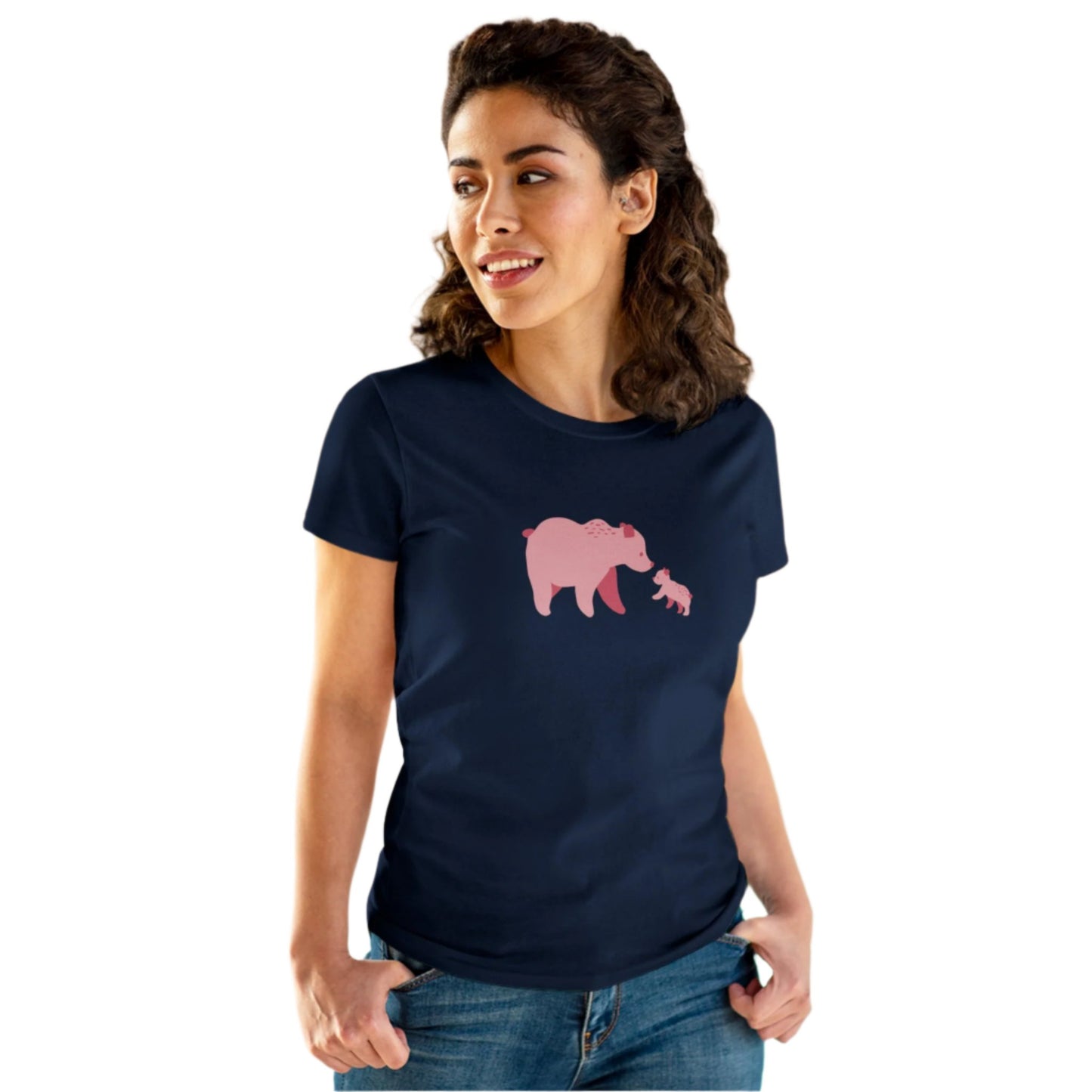 Women's T-shirt with pink bear family print