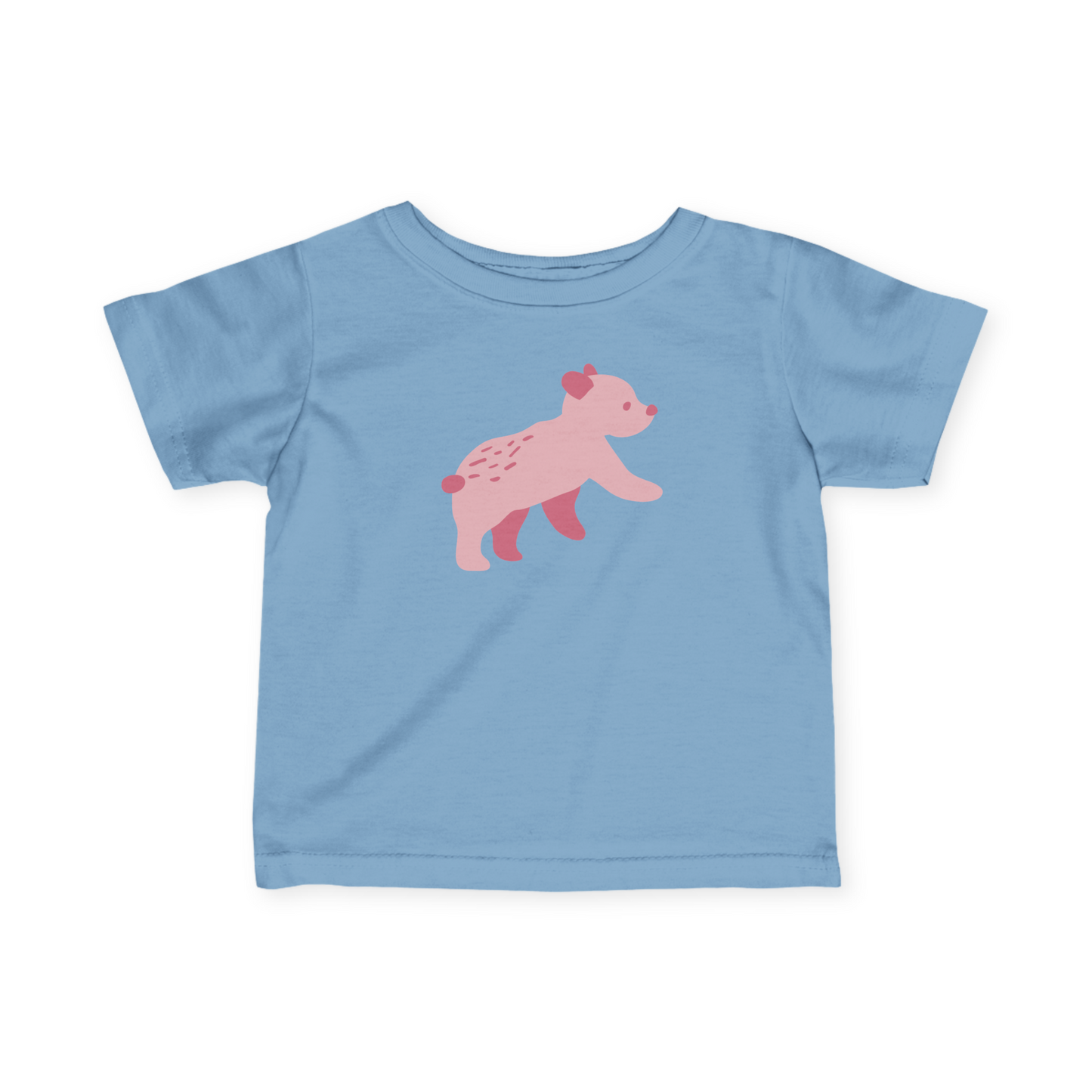 A light blue toddler T-shirt with pink Runaway Cub print.