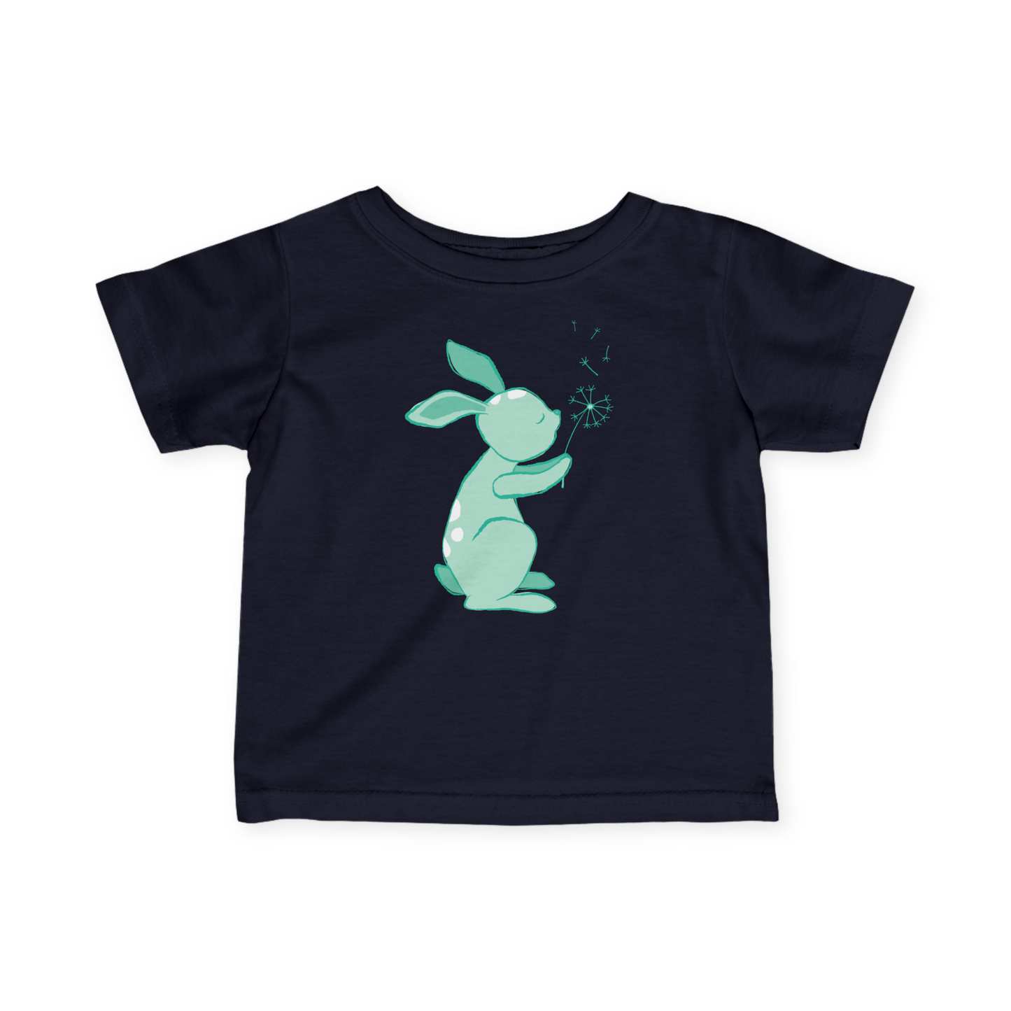 Navy t-shirt with Mint green Dandelion print.