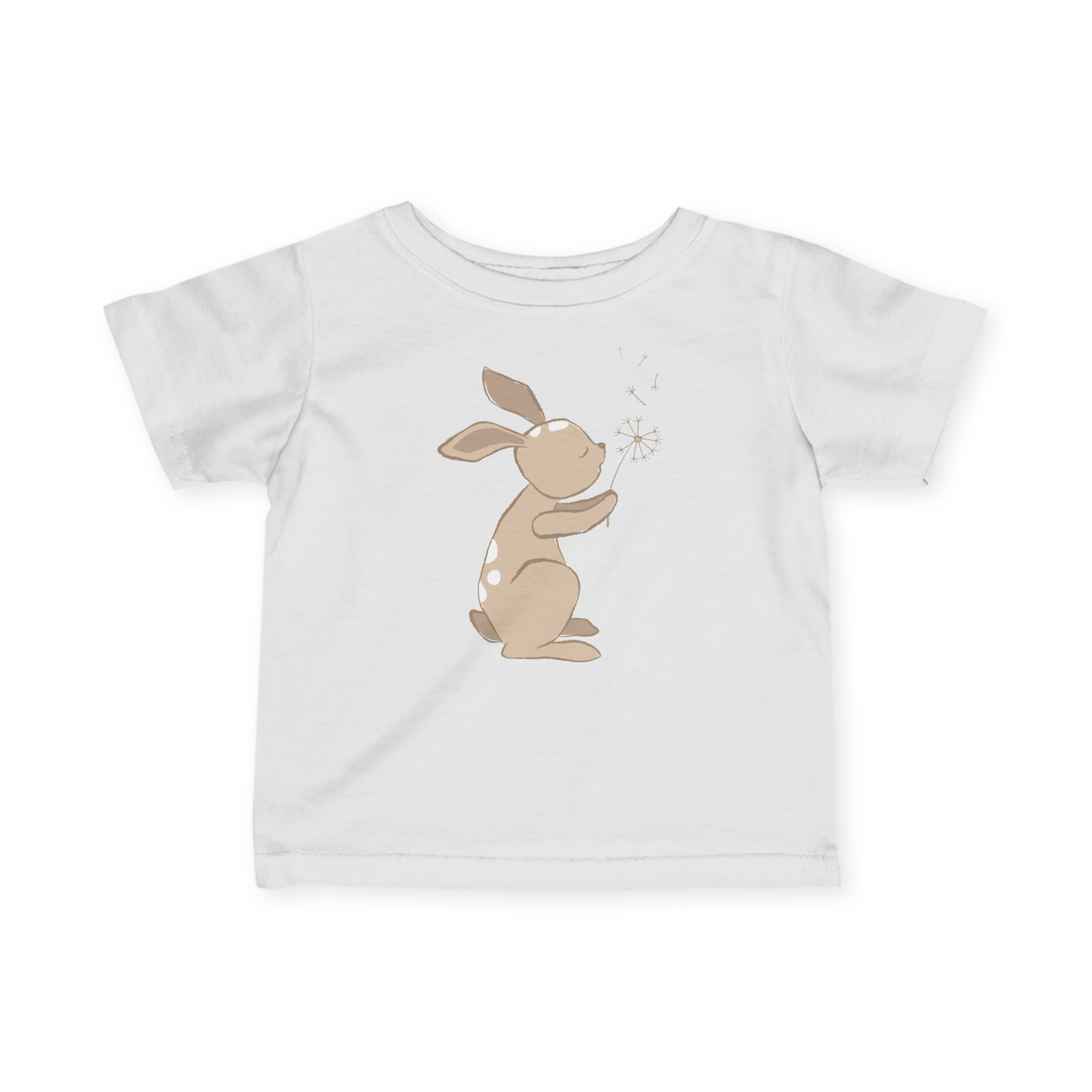 White t-shirt with Sand brown Dandelion print.