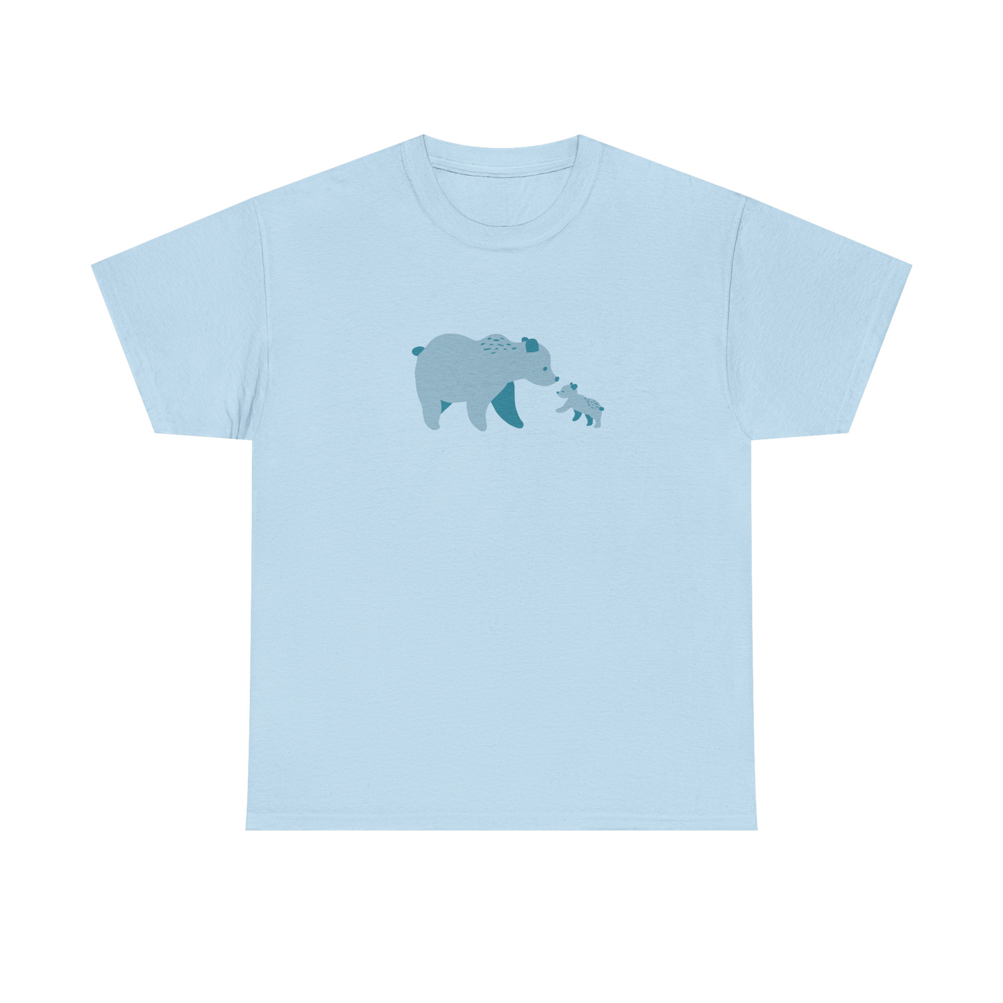 Light blue unisex cotton T-shirt with blue bear fam print