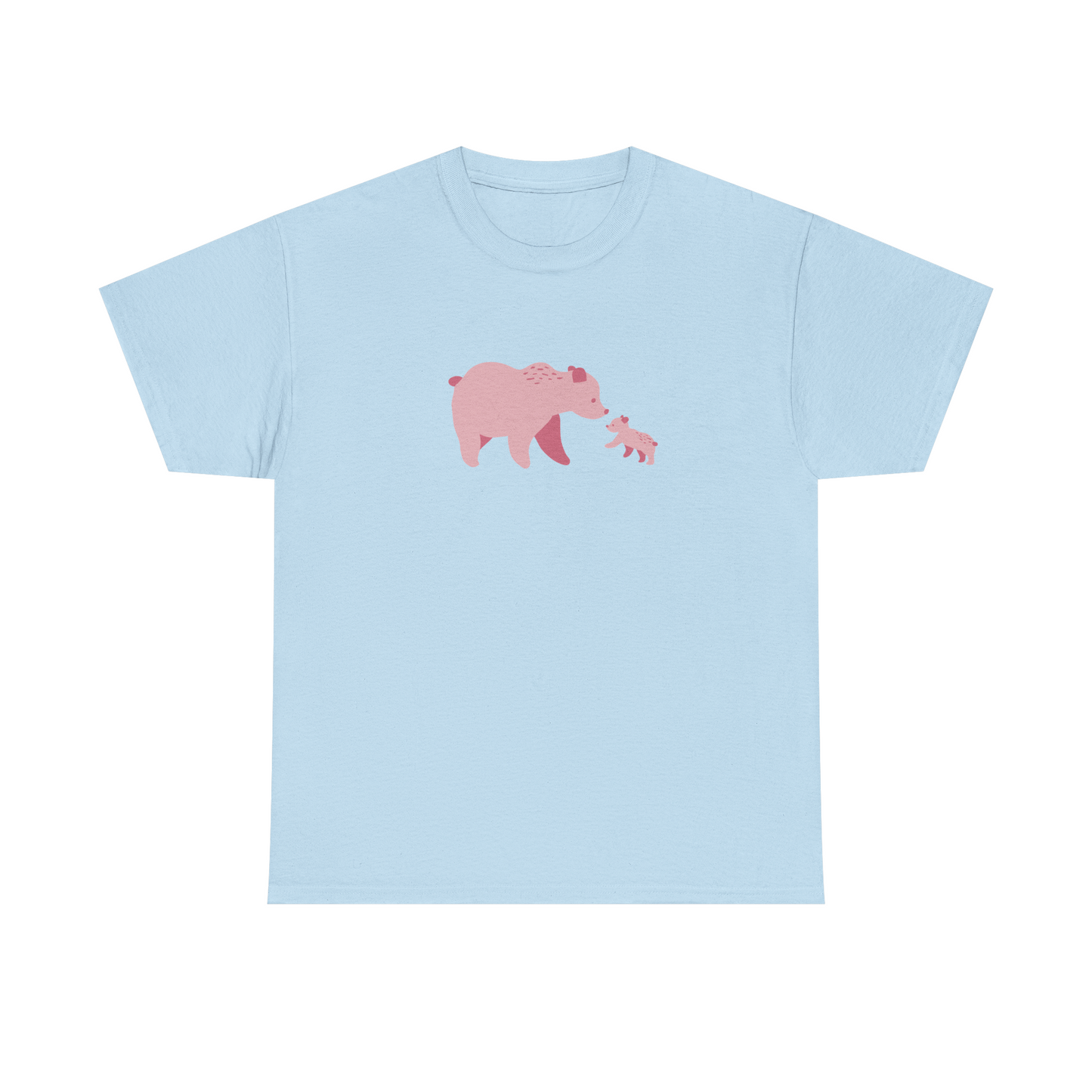 Light blue unisex cotton T-shirt with pink bear fam print