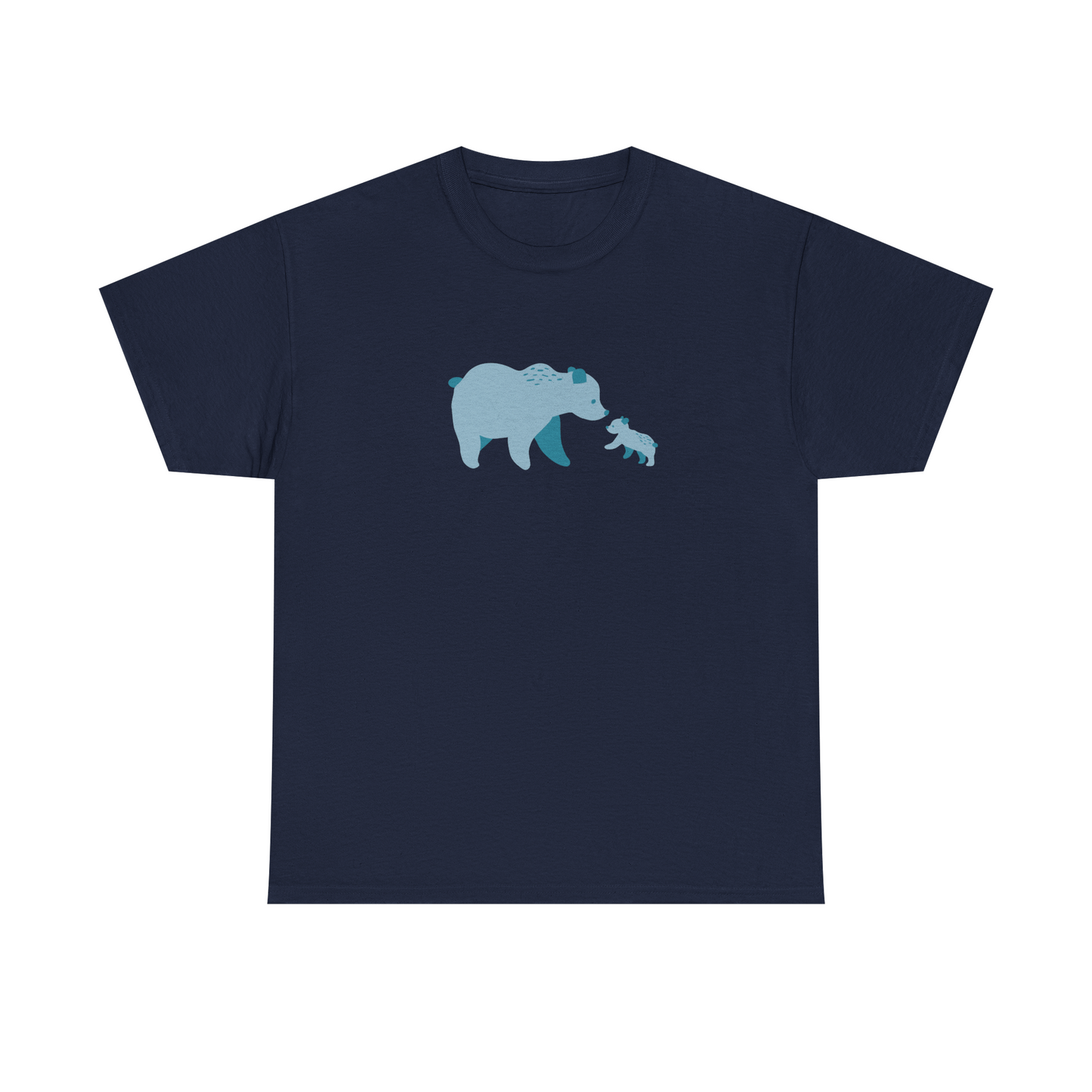 Navy unisex cotton T-shirt with blue bear fam print