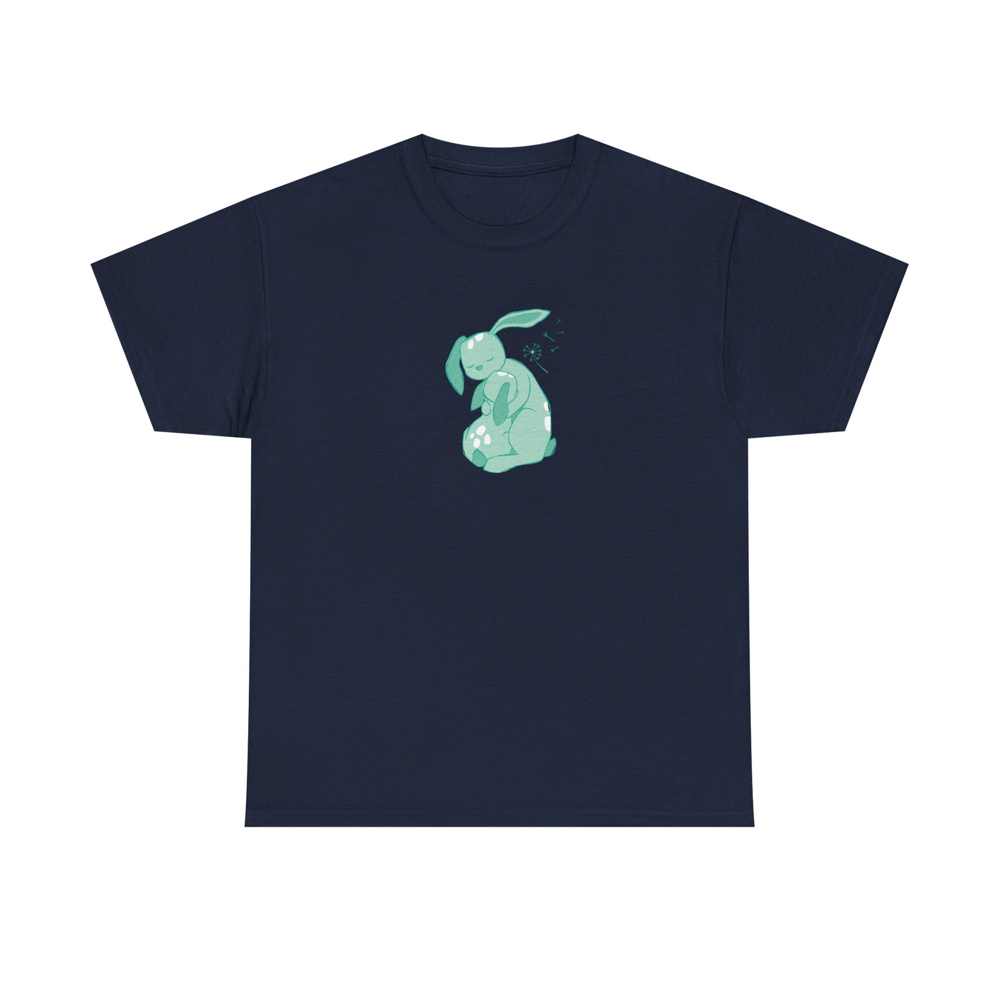 Navy unisex cotton T-shirt with mint green cuddle print