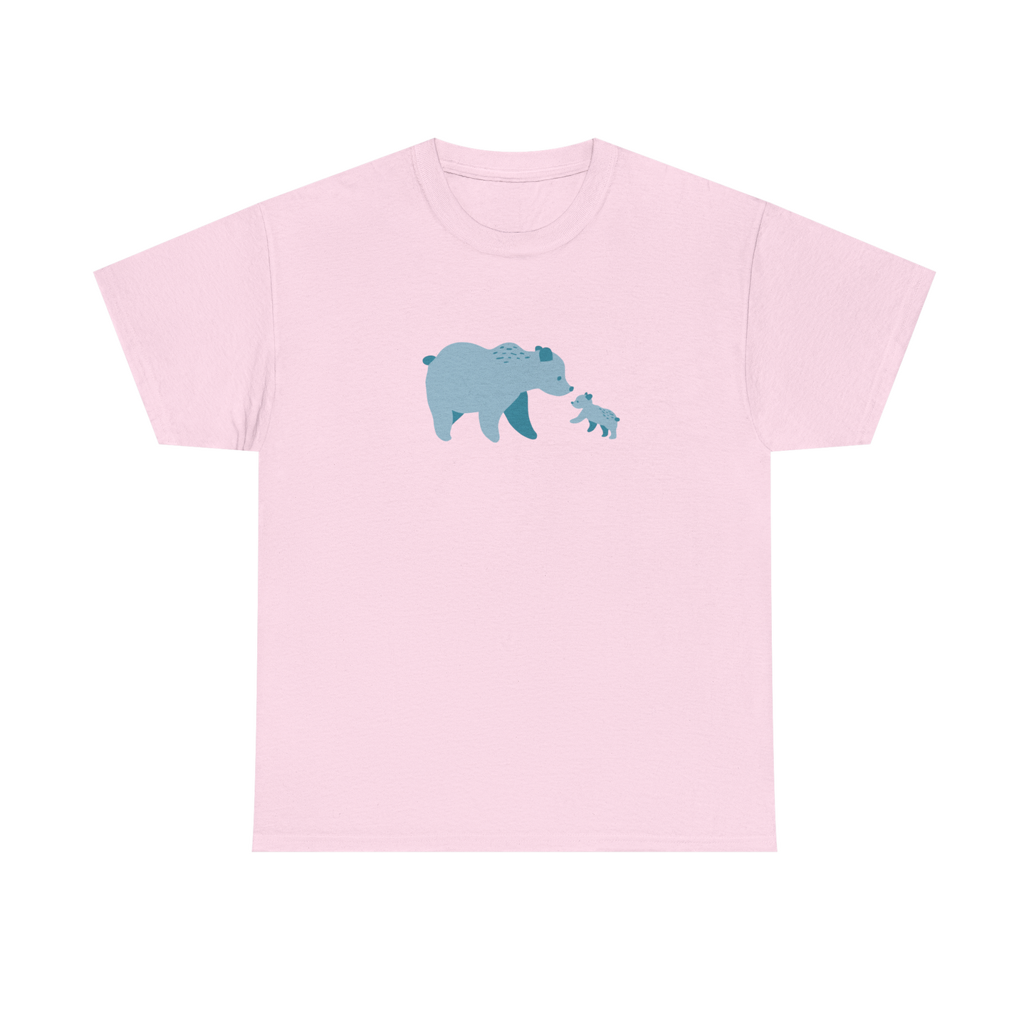 Pink unisex cotton T-shirt with blue bear fam print