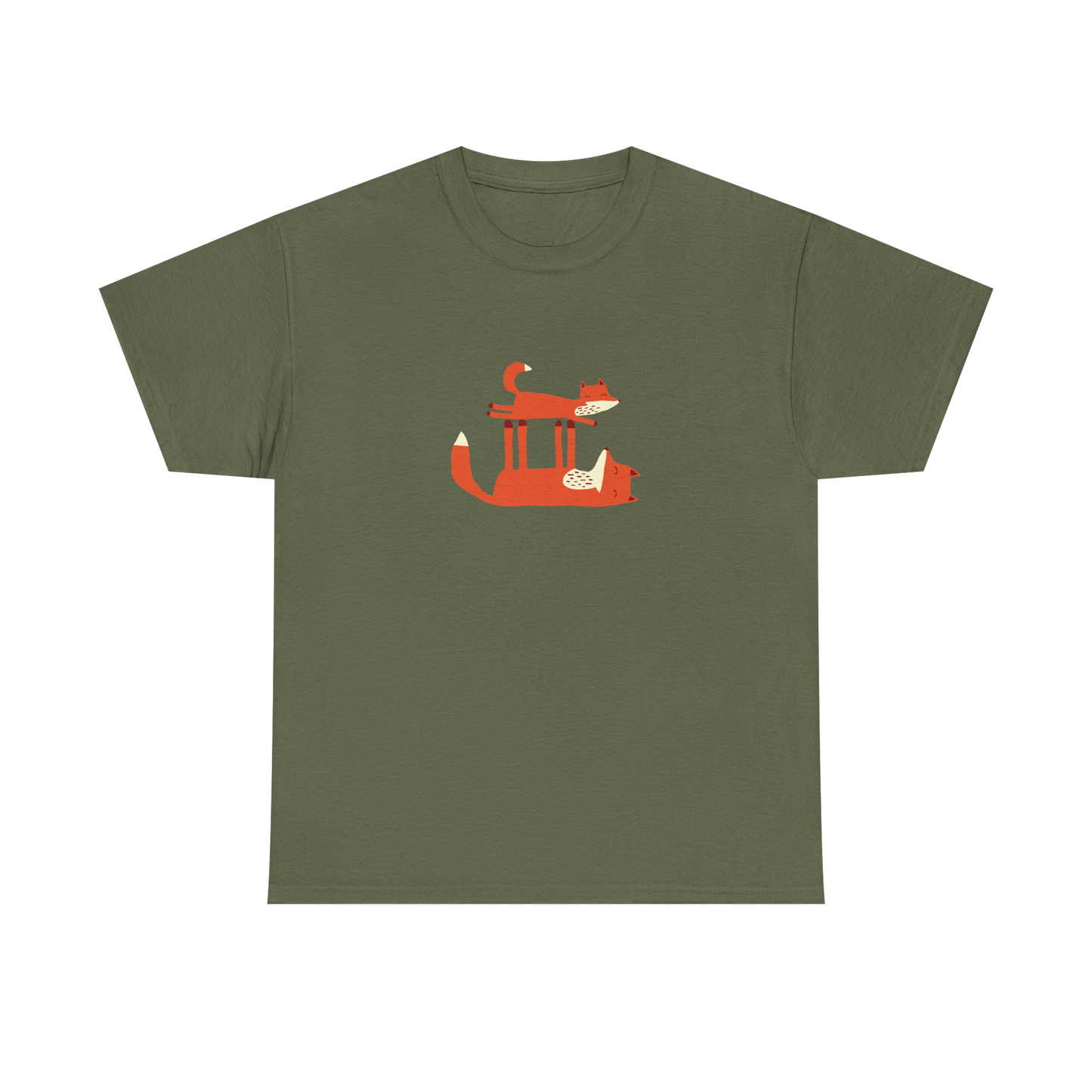 Military green unisex cotton T-shirt with playtime print