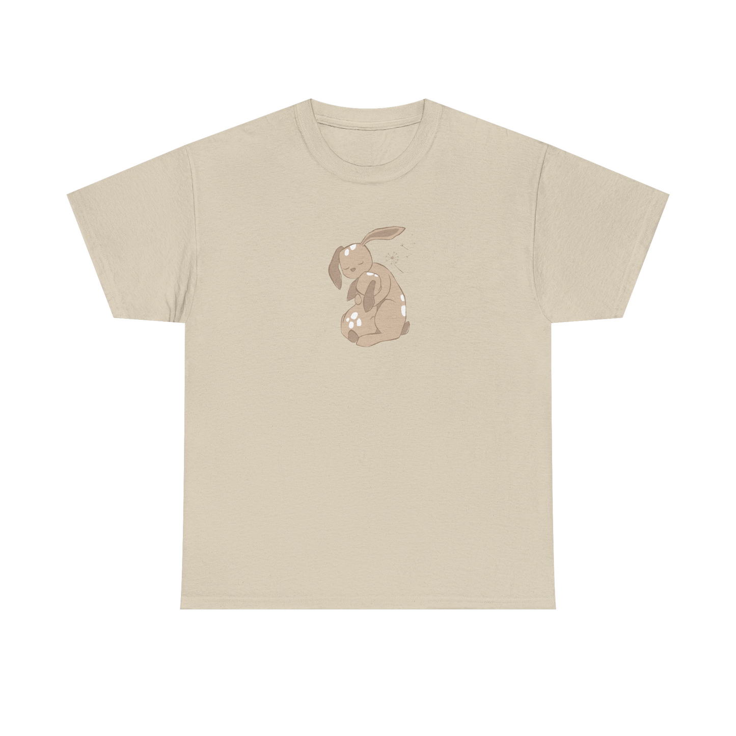 Sand brown unisex cotton T-shirt with sand brown cuddle print