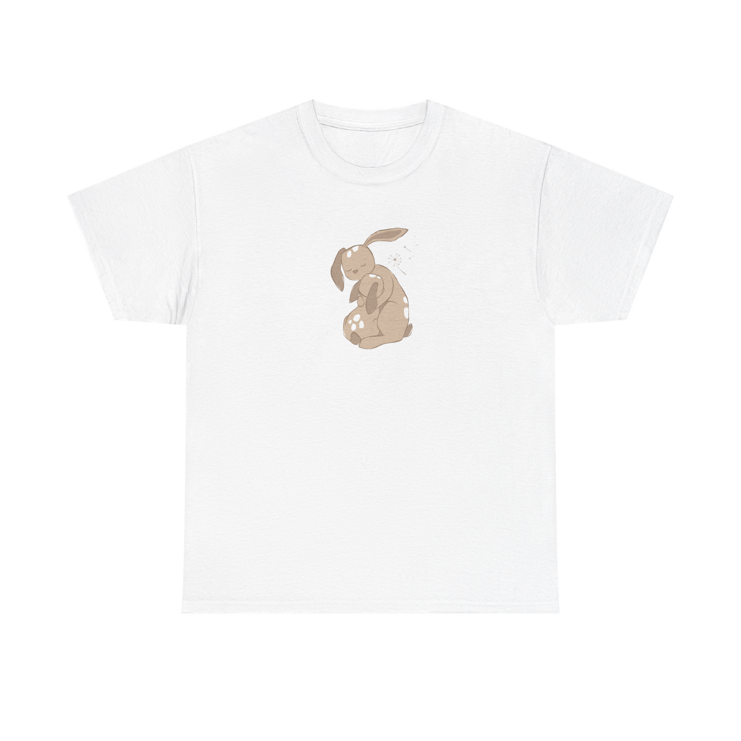 White unisex cotton T-shirt with sand brown cuddle print