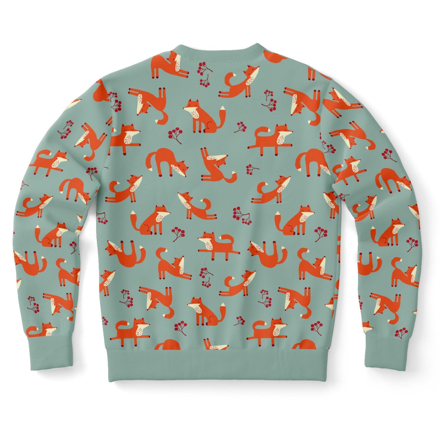 Lichen green unisex sweatshirt with Playful Fox -pattern.