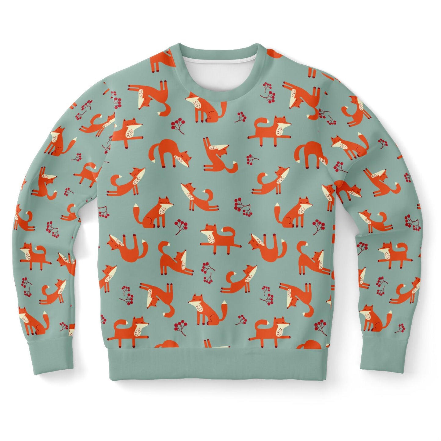 Lichen green unisex sweatshirt with Playful Fox -pattern.