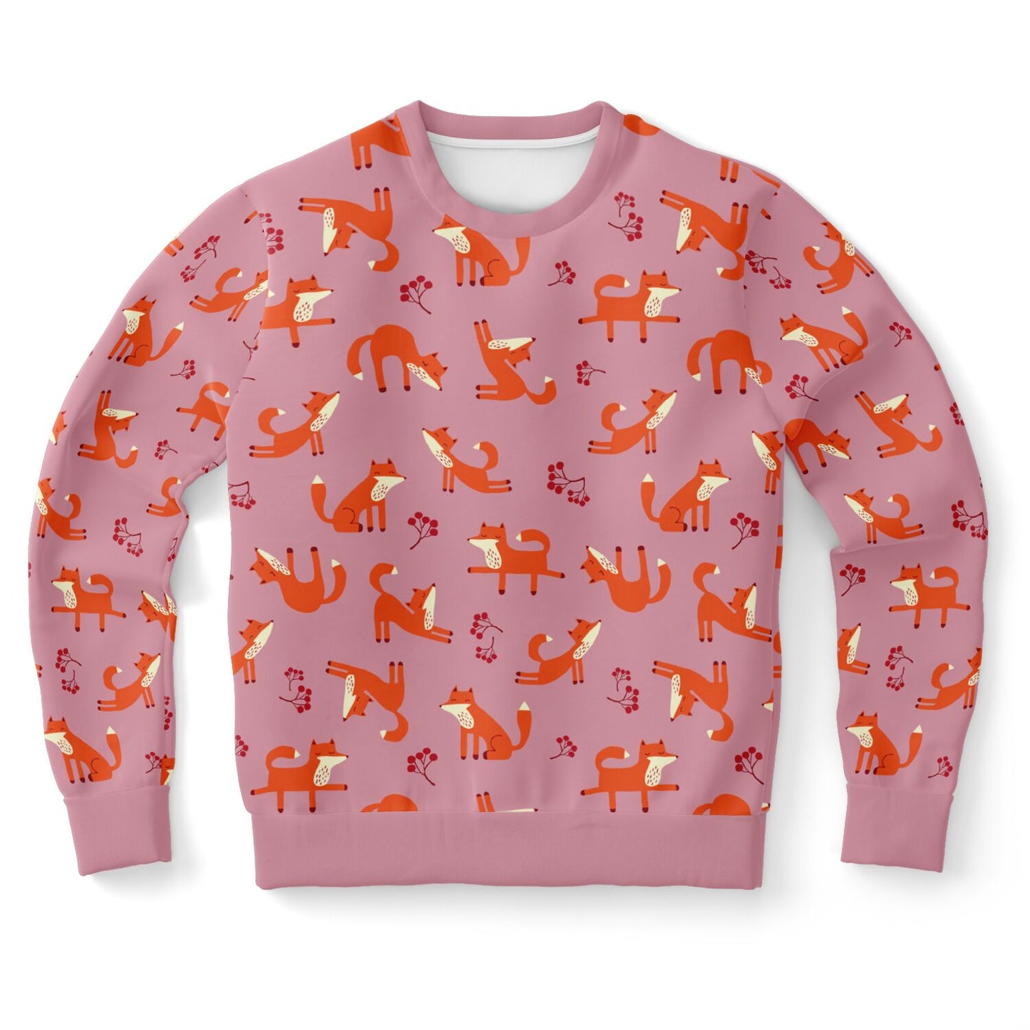 Pink unisex sweatshirt with Playful Fox -pattern.