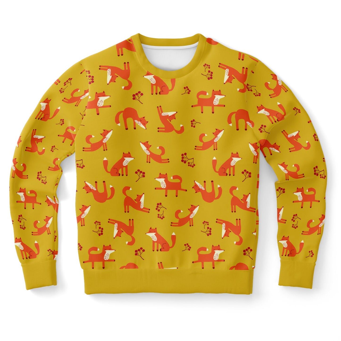 Yellow unisex sweatshirt with Playful Fox -pattern.