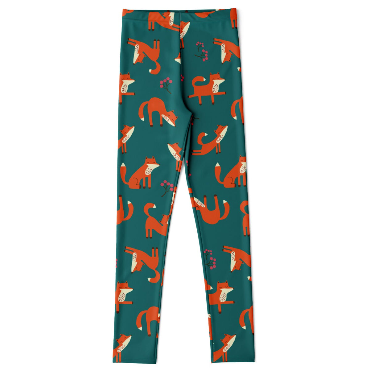 Kids fox print leggings in forest green