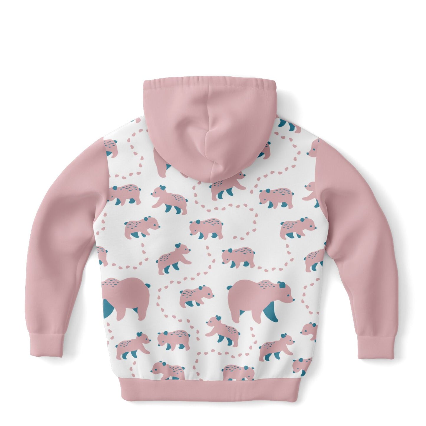Pink kids' hoodie with Runaway Cubs pattern.