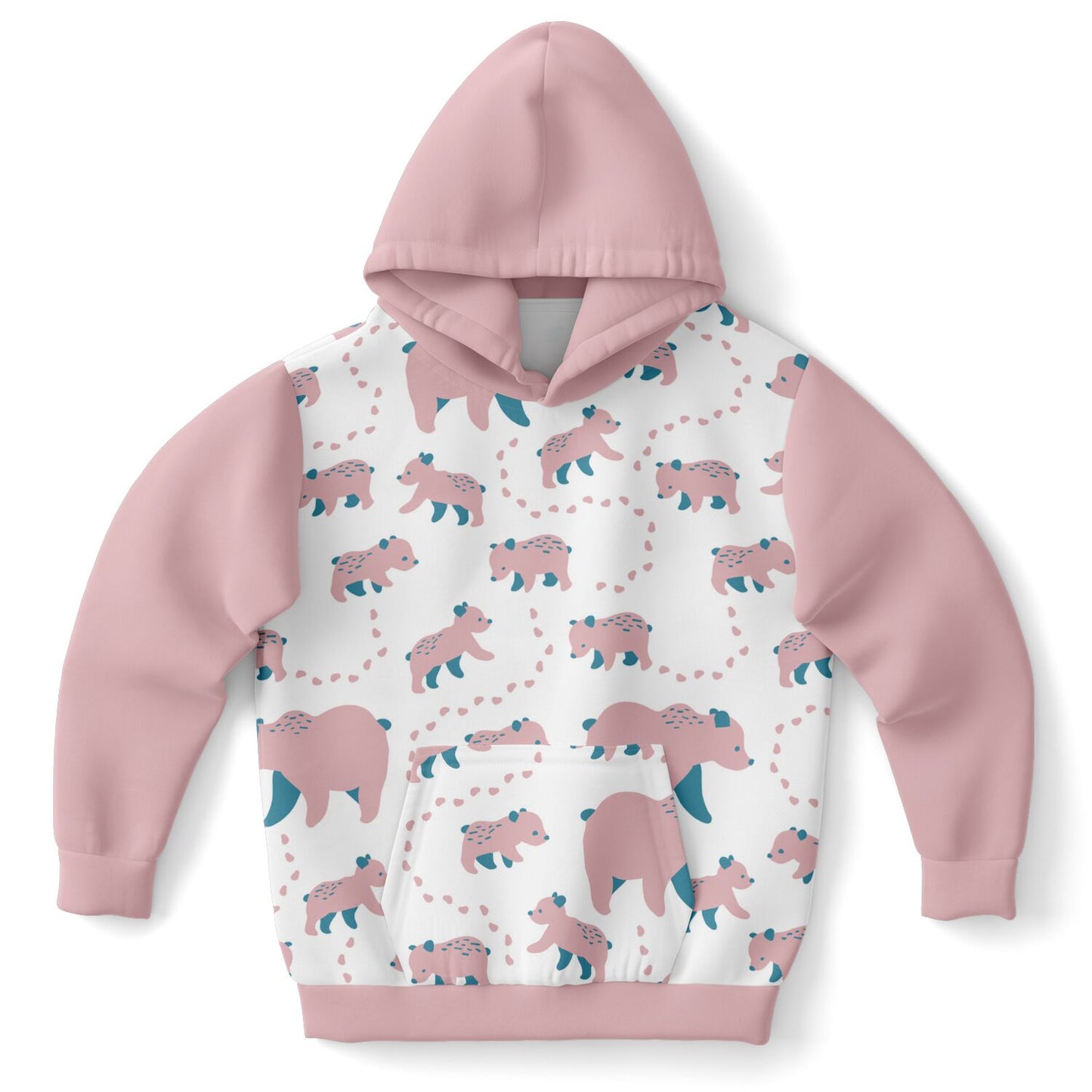 Pink kids' hoodie with Runaway Cubs pattern.