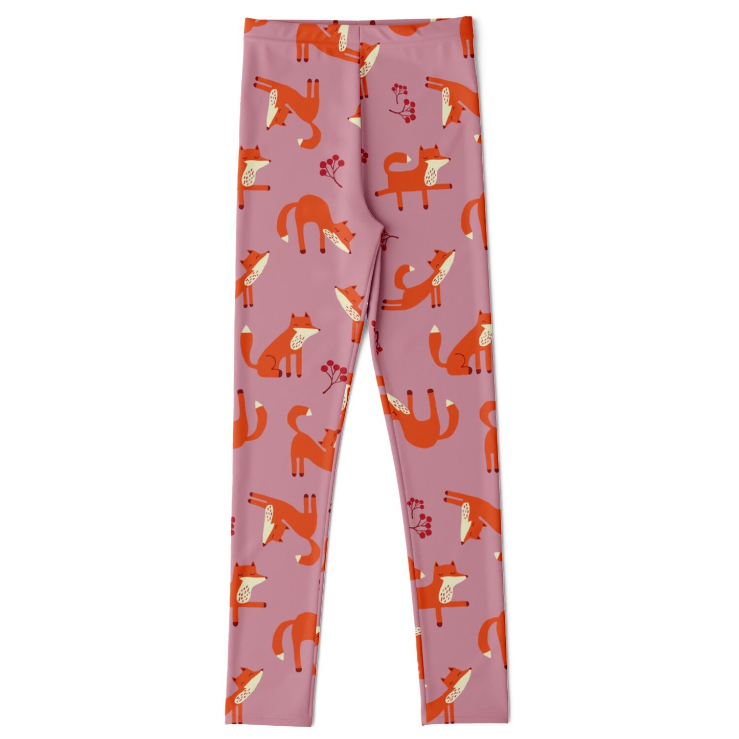 Kids pink leggings with Playful Fox pattern.