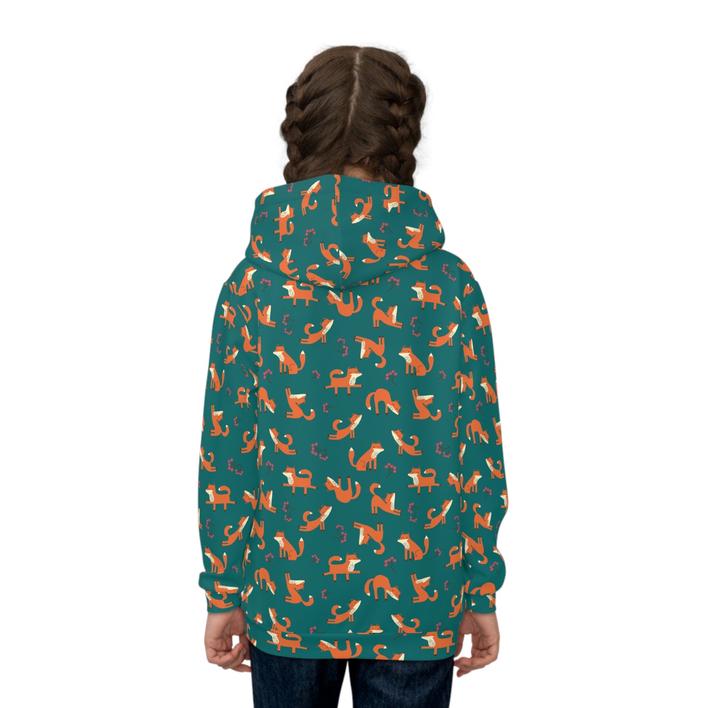 Playful Fox Forest Green – Children's Hoodie