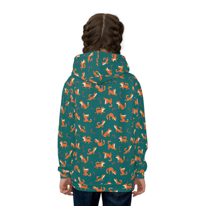 Playful Fox Forest Green – Children's Hoodie