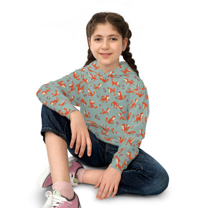 Playful Fox Lichen Green – Children's Hoodie