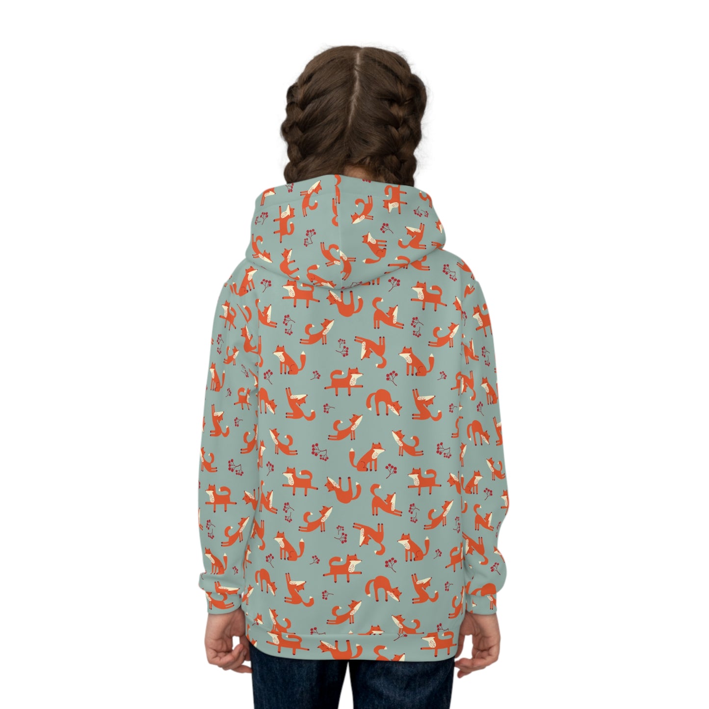 Playful Fox Lichen Green – Children's Hoodie