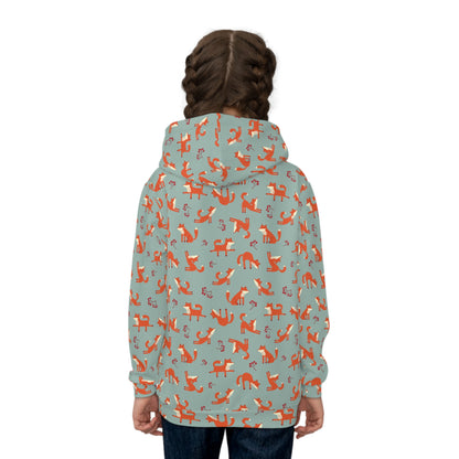 Playful Fox Lichen Green – Children's Hoodie
