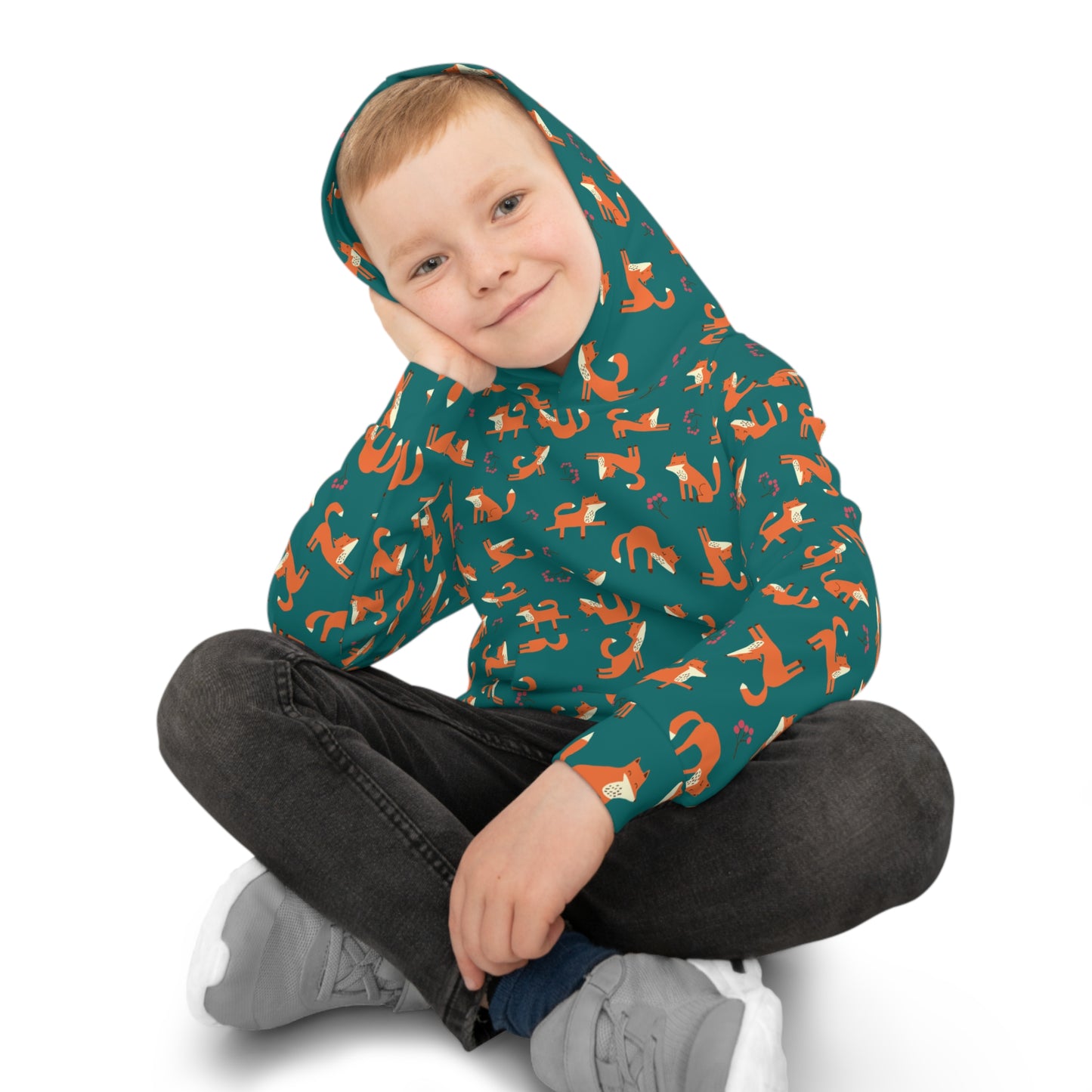 Playful Fox Forest Green – Children's Hoodie