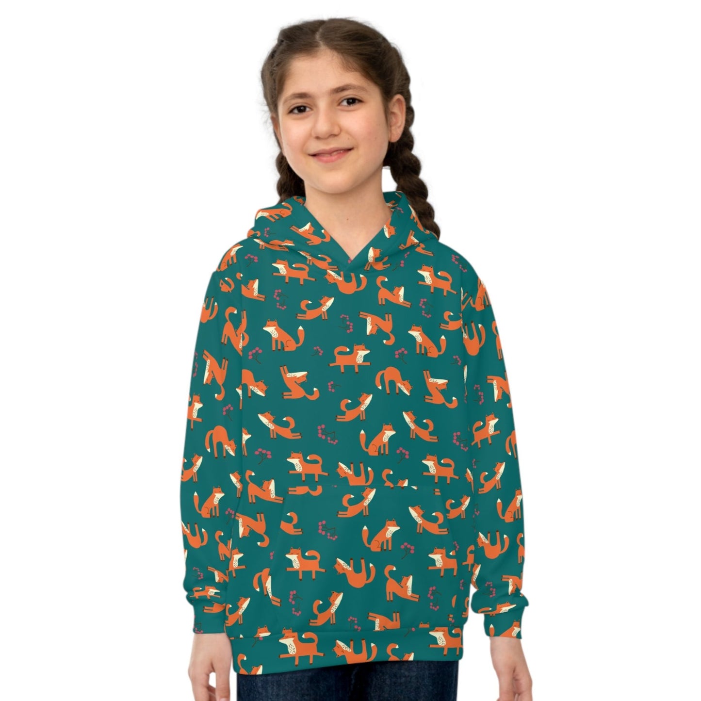 Playful Fox Forest Green – Children's Hoodie
