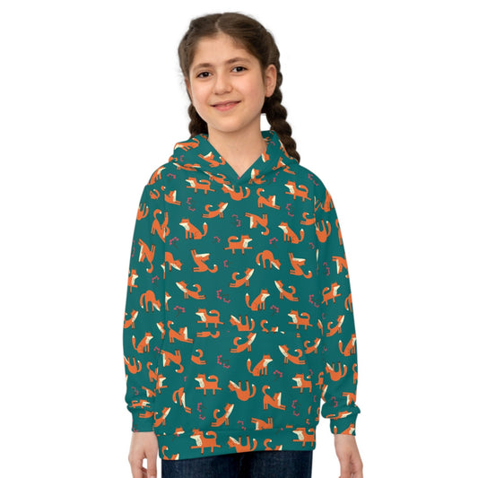 Playful Fox Forest Green – Children's Hoodie