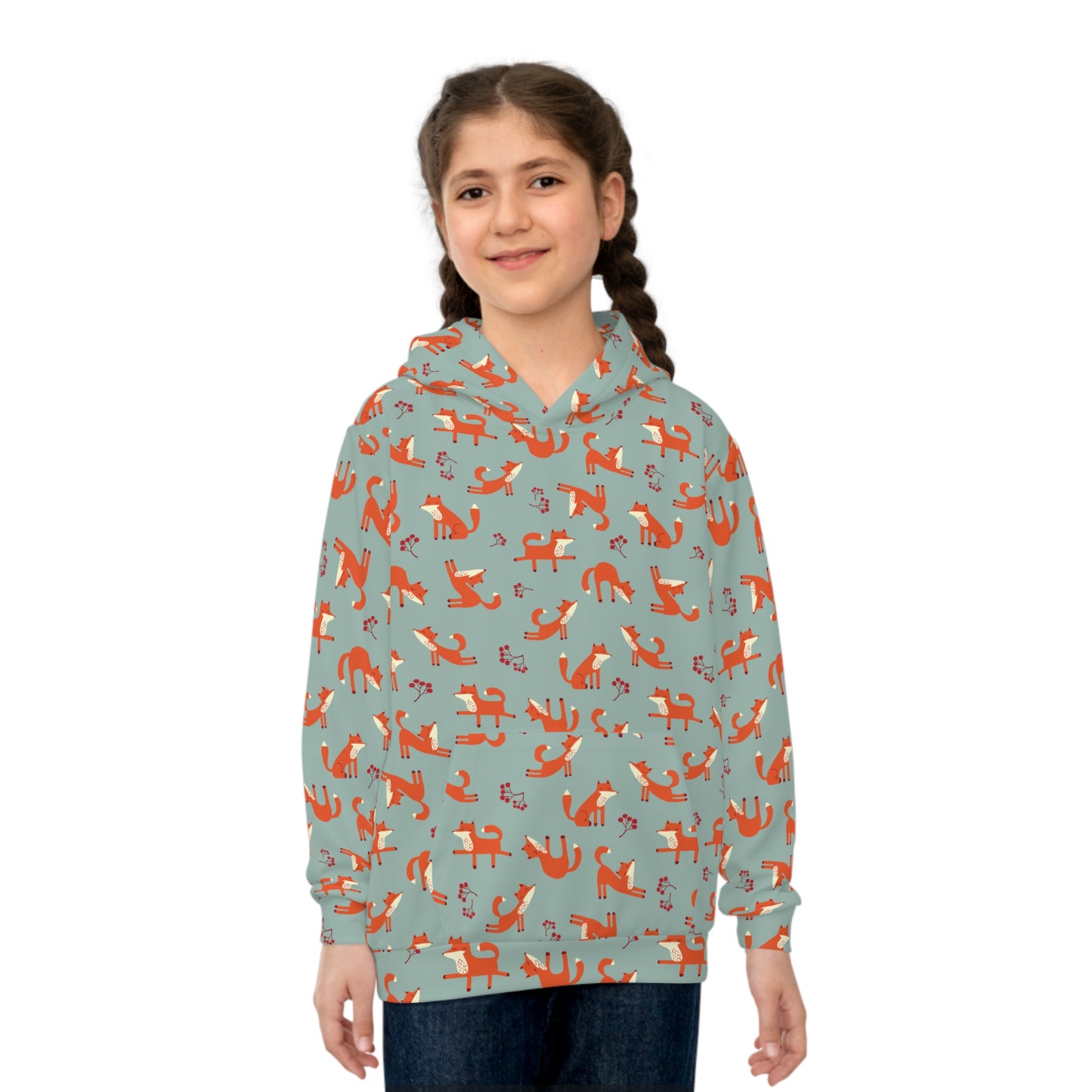 Playful Fox Lichen Green – Children's Hoodie