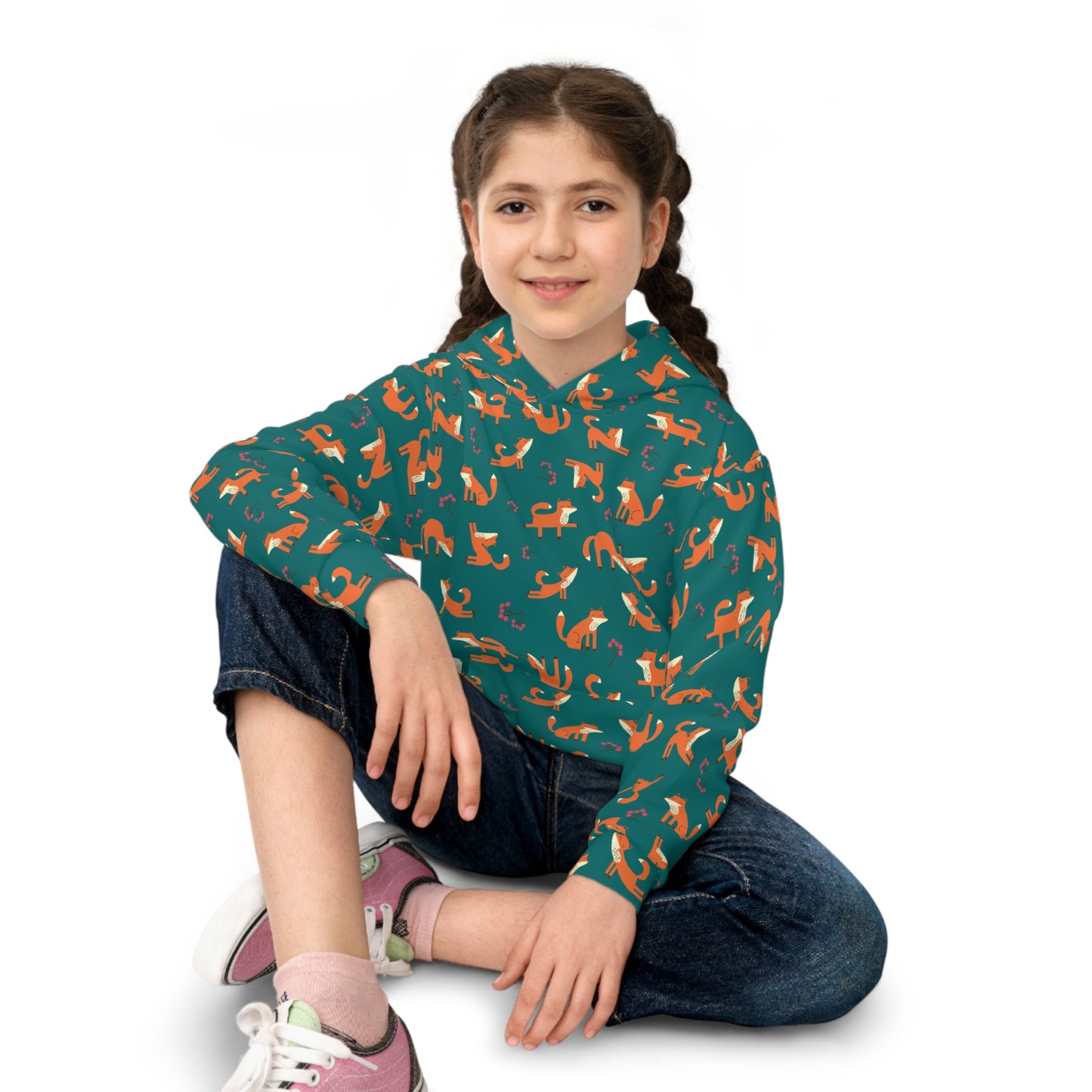Playful Fox Forest Green – Children's Hoodie