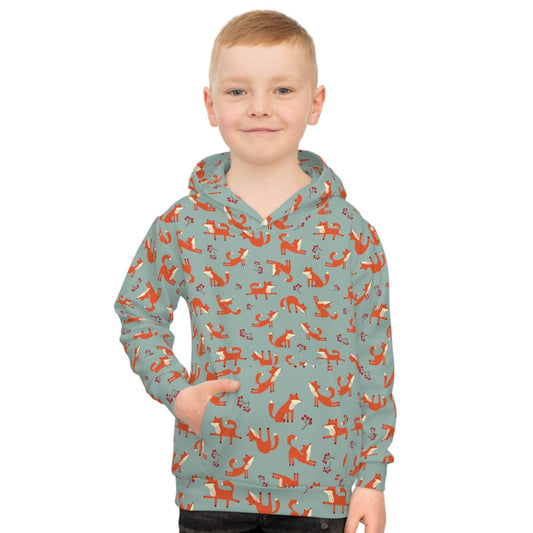 Playful Fox Lichen Green – Children's Hoodie