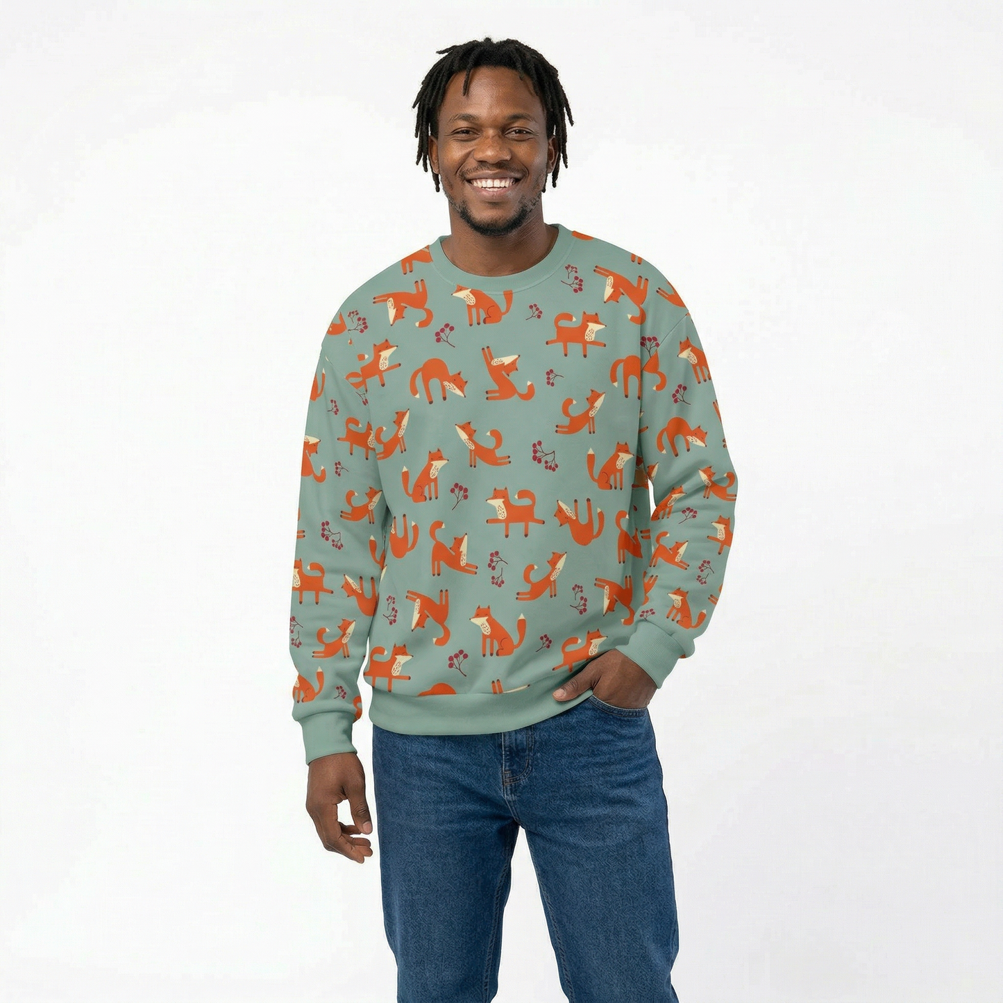 A man wearing Playful Fox -print sweatshirt
