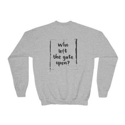 Backview of grey youth crewneck with MyCircus -print