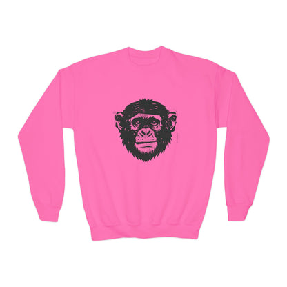 Frontview of pink youth crewneck with MyCircus -print
