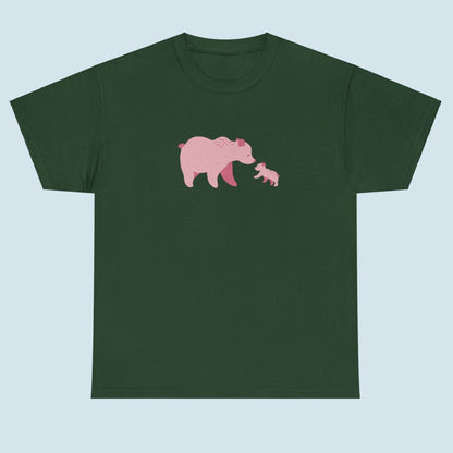 Unisex T-shirt with pink bear family print