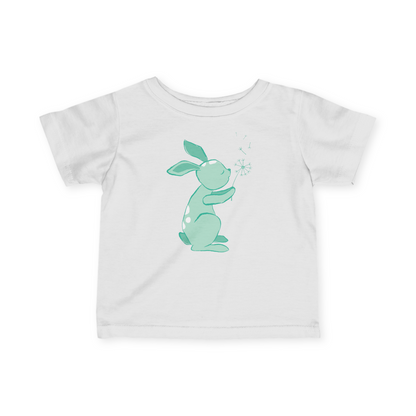 White t-shirt with Mint green Dandelion print.