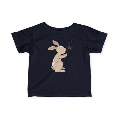 Navy t-shirt with Sand brown Dandelion print.