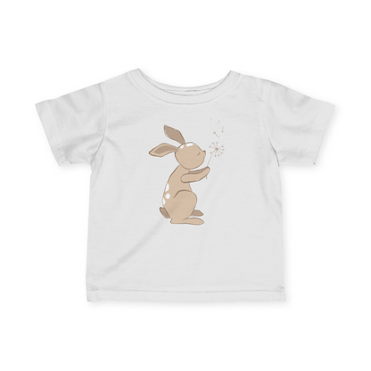 White t-shirt with Sand brown Dandelion print.