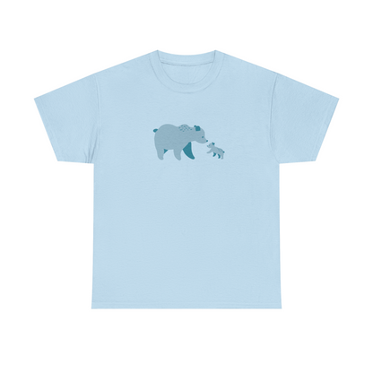 Light blue unisex cotton T-shirt with blue bear fam print