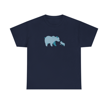 Navy unisex cotton T-shirt with blue bear fam print