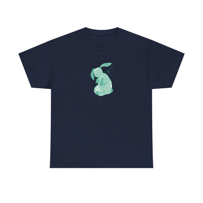 Navy unisex cotton T-shirt with mint green cuddle print