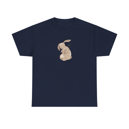 Navy unisex cotton T-shirt with sand brown cuddle print