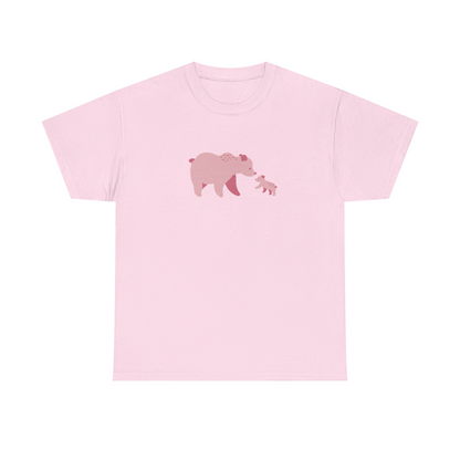 Pink unisex cotton T-shirt with pink bear fam print