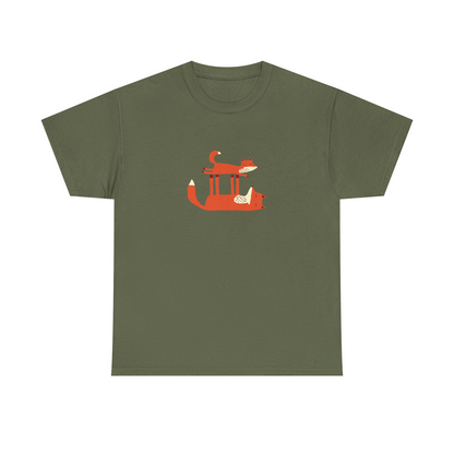 Military green unisex cotton T-shirt with playtime print