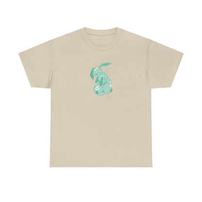 Sand brown unisex cotton T-shirt with mint green cuddle print