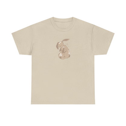 Sand brown unisex cotton T-shirt with sand brown cuddle print