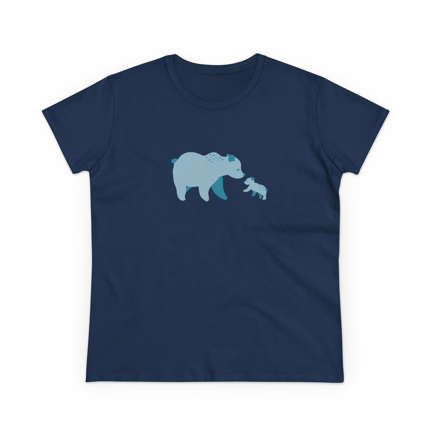 Women's navy cotton T-shirt with blue bear family print.