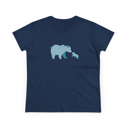 Women's navy cotton T-shirt with blue bear family print.