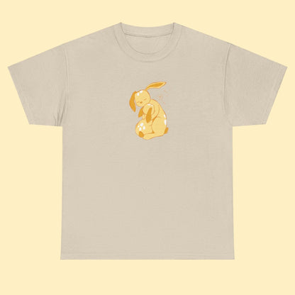 Unisex T-shirt with a print of cuddling hare family