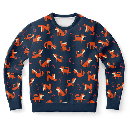 Navy unisex sweatshirt with Playful Fox -pattern.